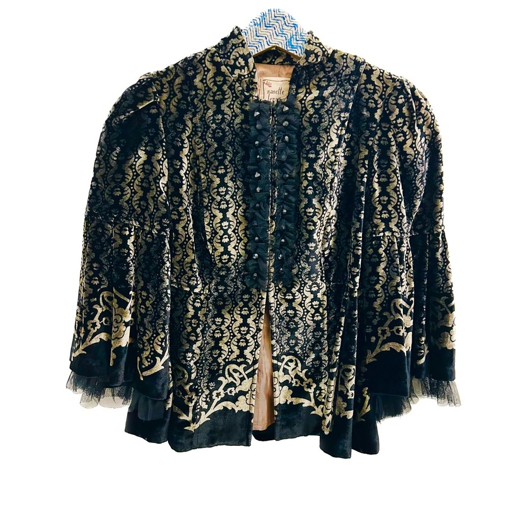 Vintage Nanette Lepore Velvet Jacket 4 black gold tulle blazer